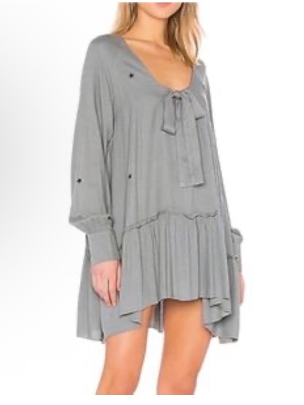 Wildfox Grey Tie-Neck Mini Dress